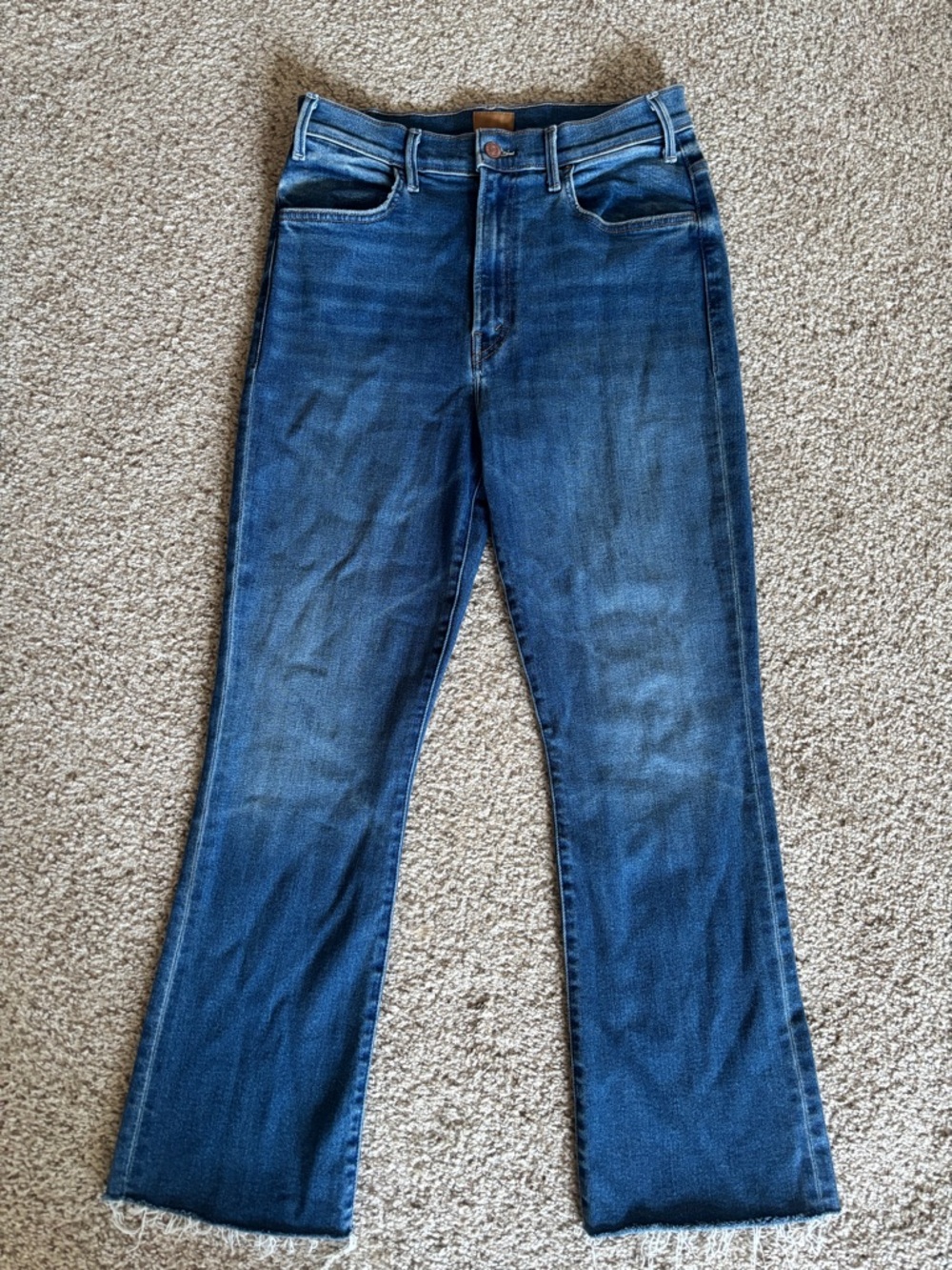 MOTHER Dark/Medium Wash Hustler Ankle Fray Jeans